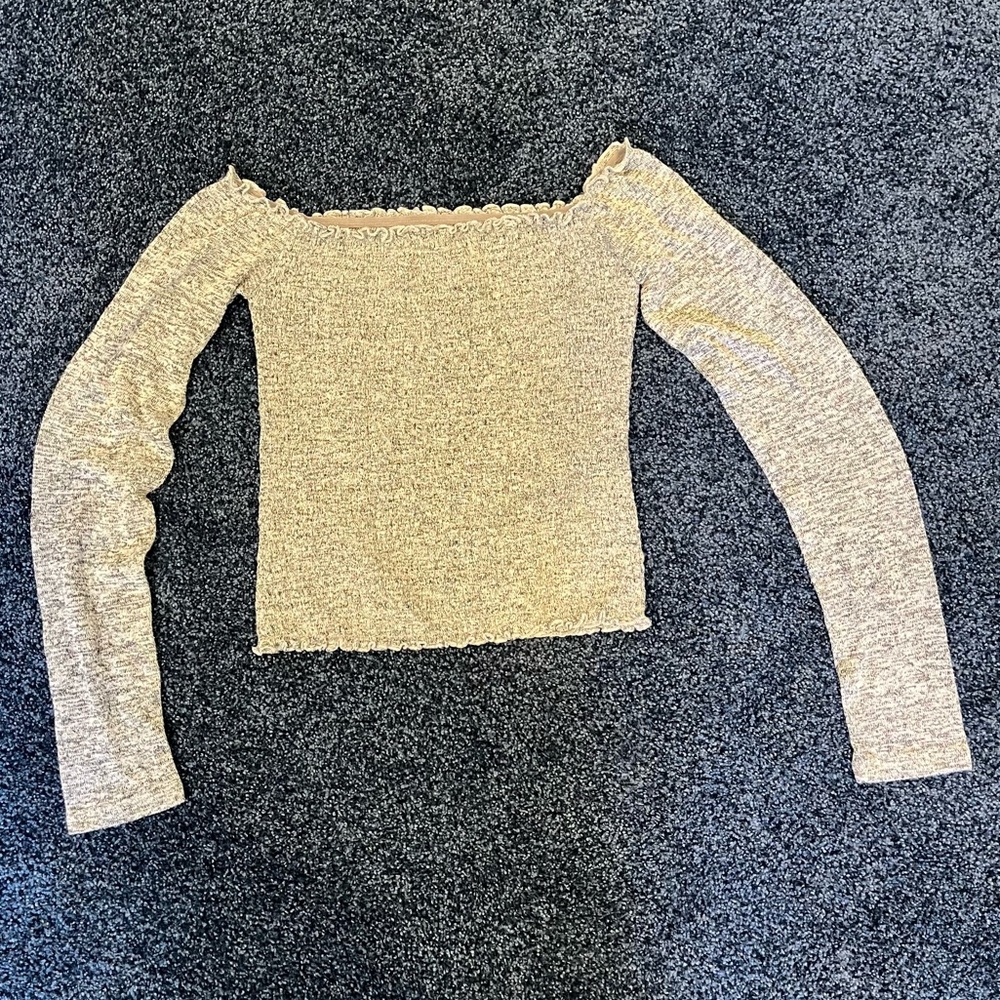 Hollister Grey Lettuce Hem Ribbed Top Size XS